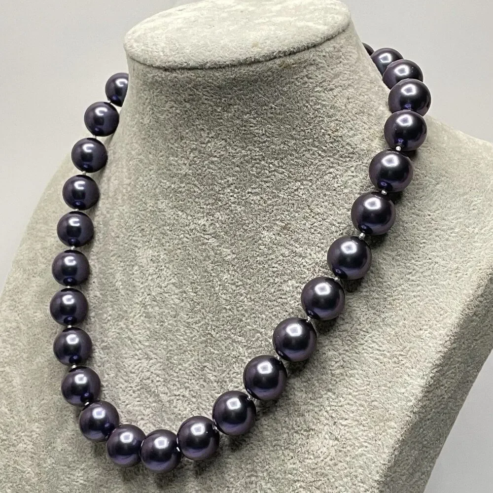 Stunning Purple Large Glass Pearl Beaded Knotted Necklace Statement Fashion